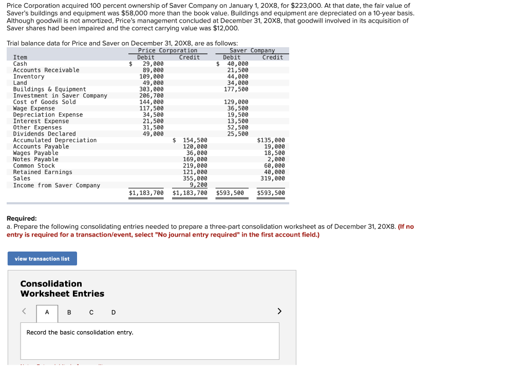 Solved Price Corporation acquired 100 percent ownership of