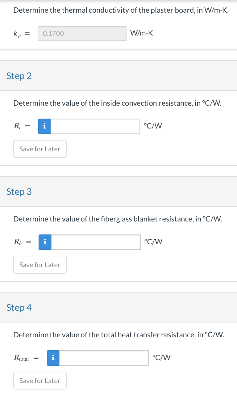 Determine the thermal conductivity of the plaster board, in \( \mathrm{W} / \mathrm{m} \cdot \mathrm{K} \).
\[
k_{p}=
\]
\[
\