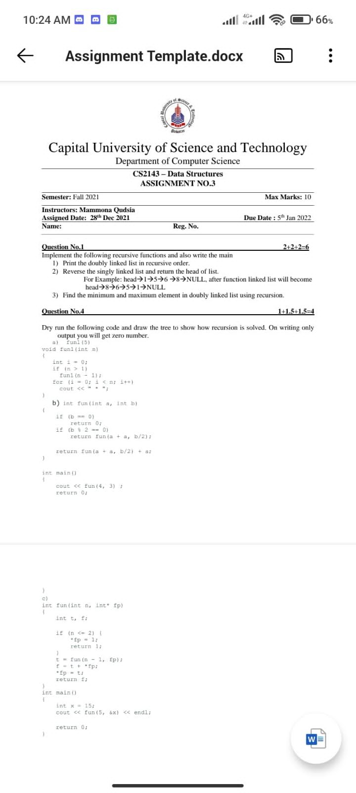 Solved Question No.1 Implement The Following Recursive | Chegg.com