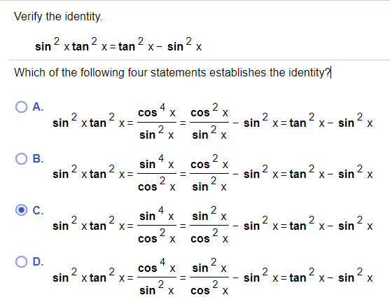 Solved Verify The Identity. Sin N2 X Tan2 X=tanx- Sin? X 