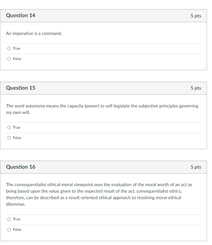 Solved Question 14 5 pts An imperative is a command. O True | Chegg.com
