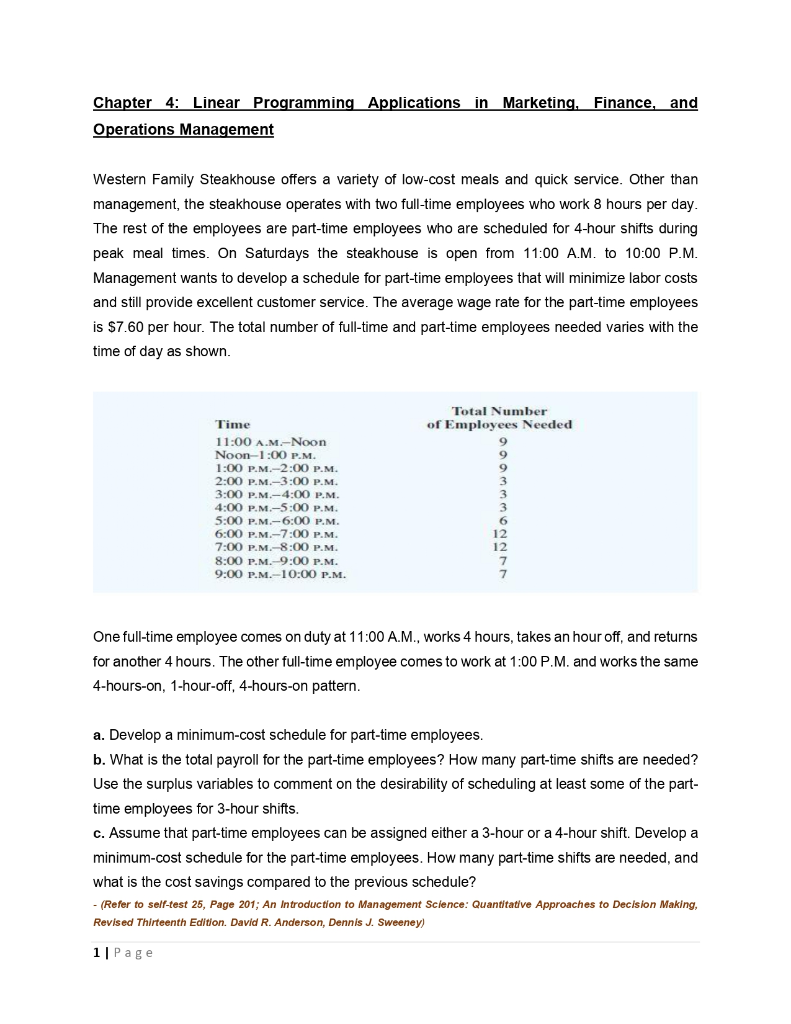 Chapter 4: Linear Programming Applications in | Chegg.com