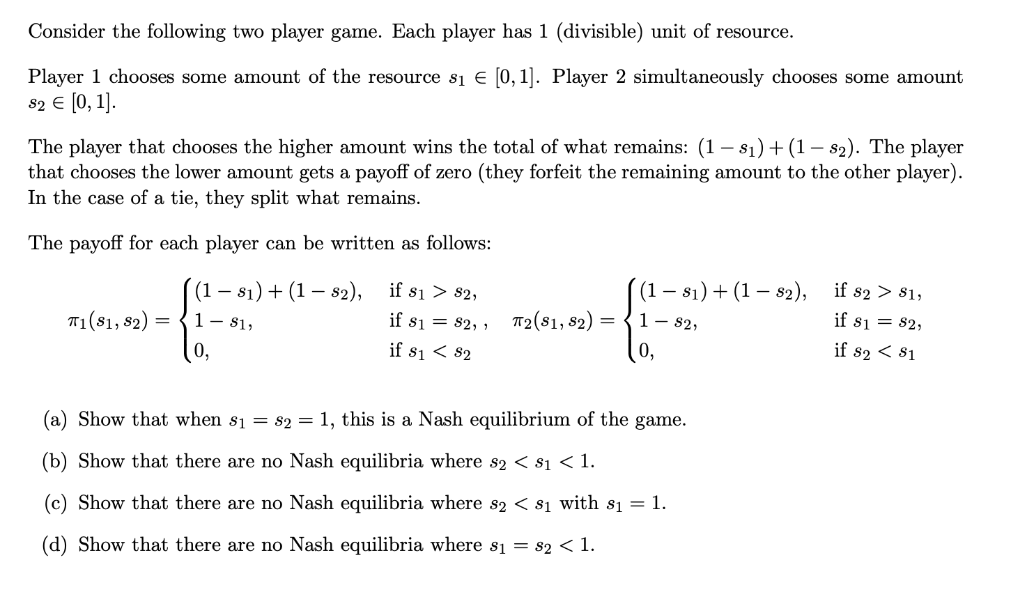 Solved Consider The Following Two Player Game. Each Player | Chegg.com