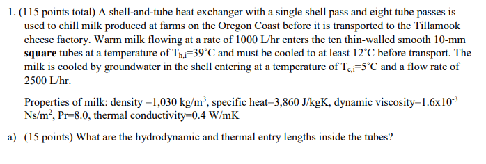 Solved 1. (115 points total) A shell-and-tube heat exchanger | Chegg.com