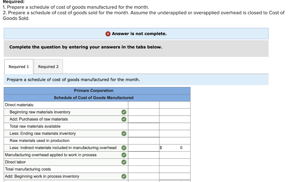 Solved Primare Corporation has provided the following data | Chegg.com