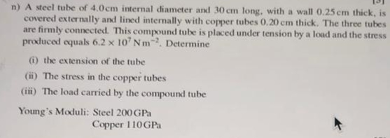 Solved N ï A Steel Tube Of 4 0cm ï Internal Diameter And 30cm Chegg Solved N ï A Steel Tube Of 4 0cm ï Internal Diameter And 30cm Chegg