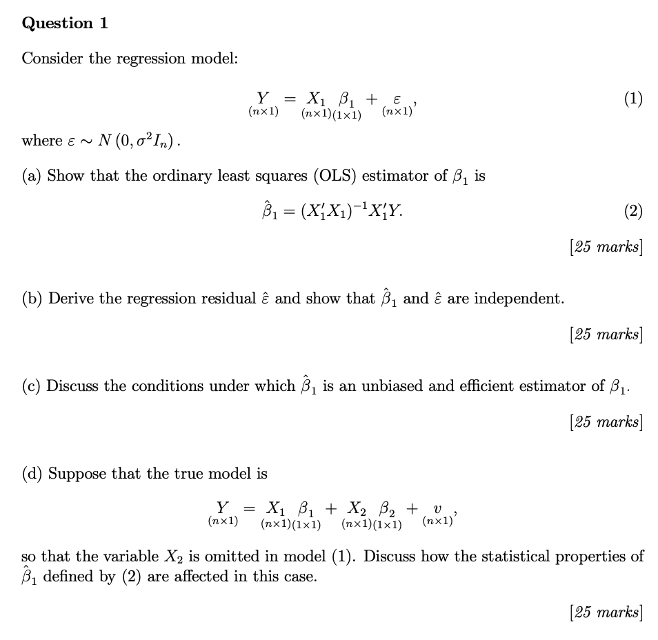 Solved Consider the regression model: | Chegg.com