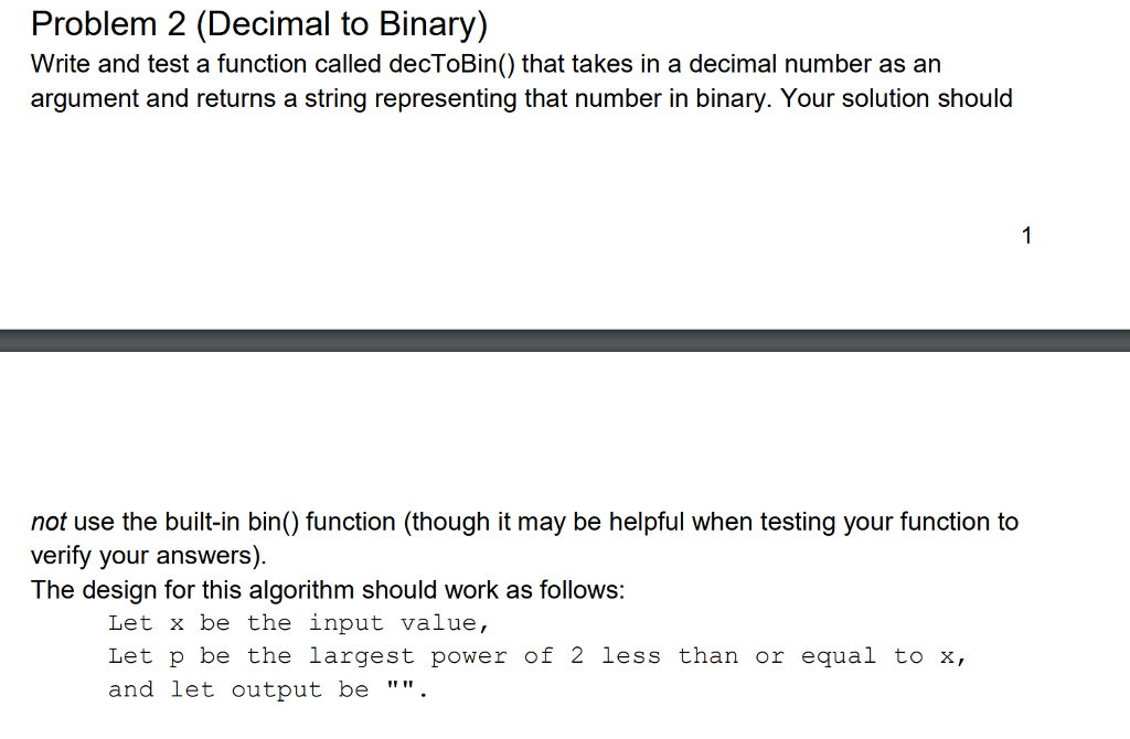 Problem 2 (Decimal to Binary) Write and test a | Chegg.com