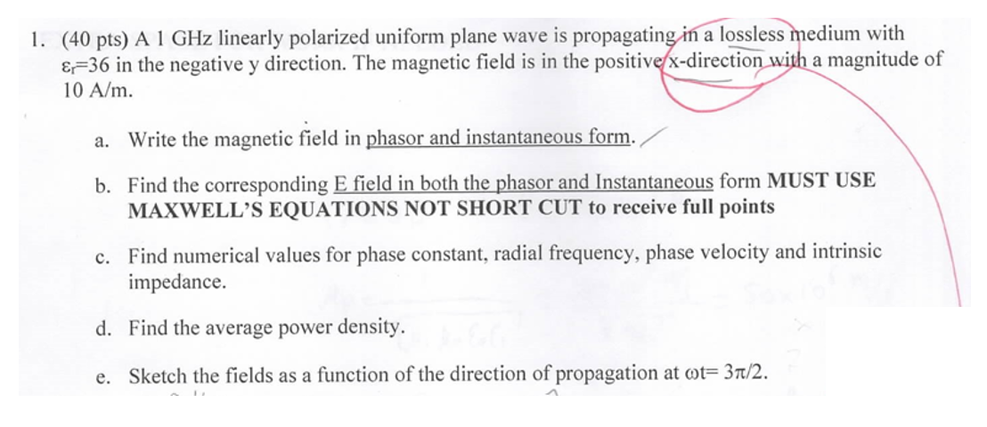 Solved 1. (40 pts) A 1GHz linearly polarized uniform plane | Chegg.com