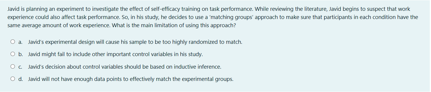 Solved Javid is planning an experiment to investigate the | Chegg.com