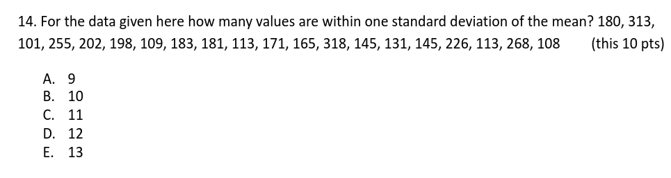 Solved 14. For the data given here how many values are | Chegg.com