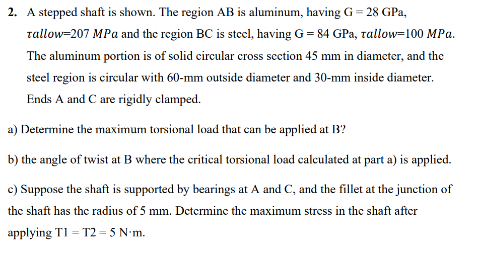 Solved 2. A stepped shaft is shown. The region AB is | Chegg.com