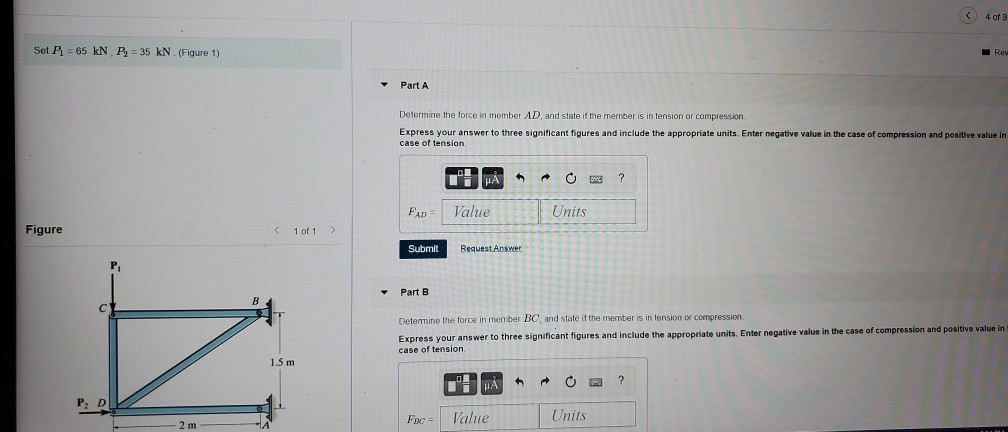 Solved 4 of 9 Set = 65 kN, P = 35 kN. (Figure 1) Rev Part A | Chegg.com