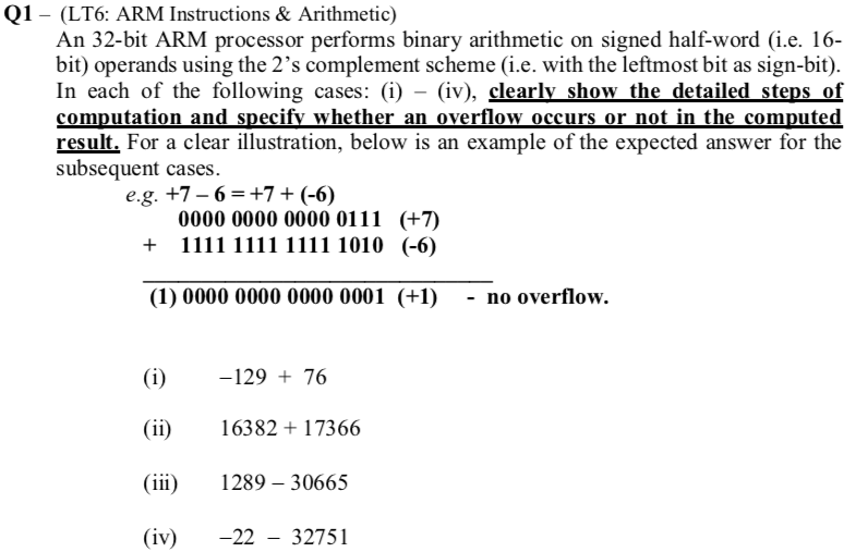 Solved QI-(LT6: ARM Instructions & Arithmetic) An 32-bit ARM | Chegg.com