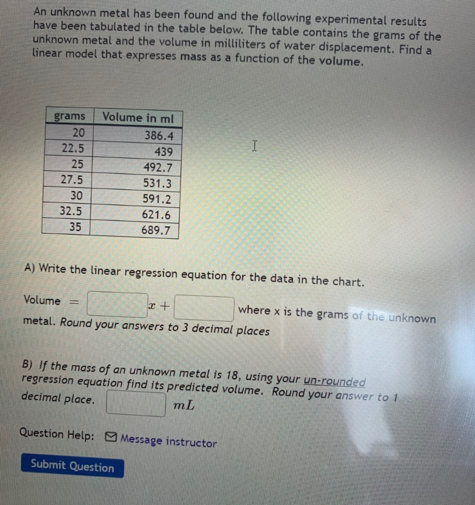 Solved Use the data values in the table below to calculate | Chegg.com