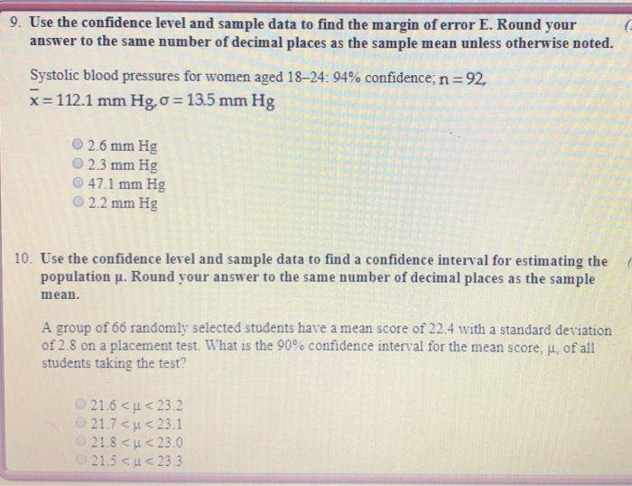 Solved 7. Use the confidence level and sample data to find a