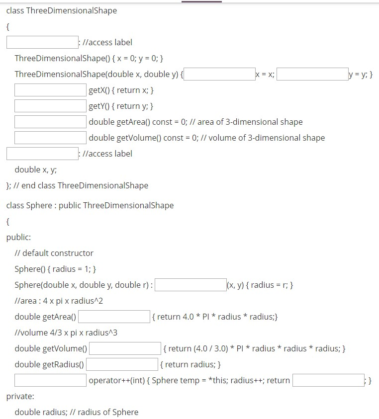 Solved class ThreeDimensionalShape //access label | Chegg.com