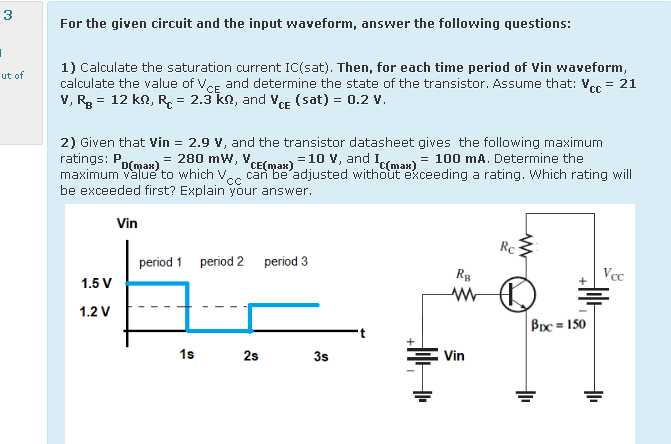 Solved 3 For the given circuit and the input waveform, | Chegg.com
