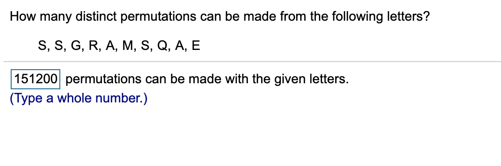 Solved How Many Distinct Permutations Can Be Made From The | Chegg.com