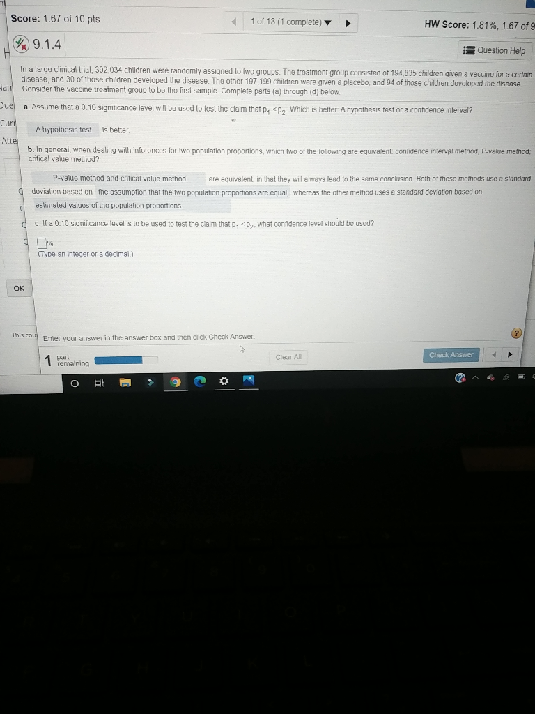 Solved Score: 1.67 of 10 pts 1 of 13 (1 complete) HW Score: | Chegg.com