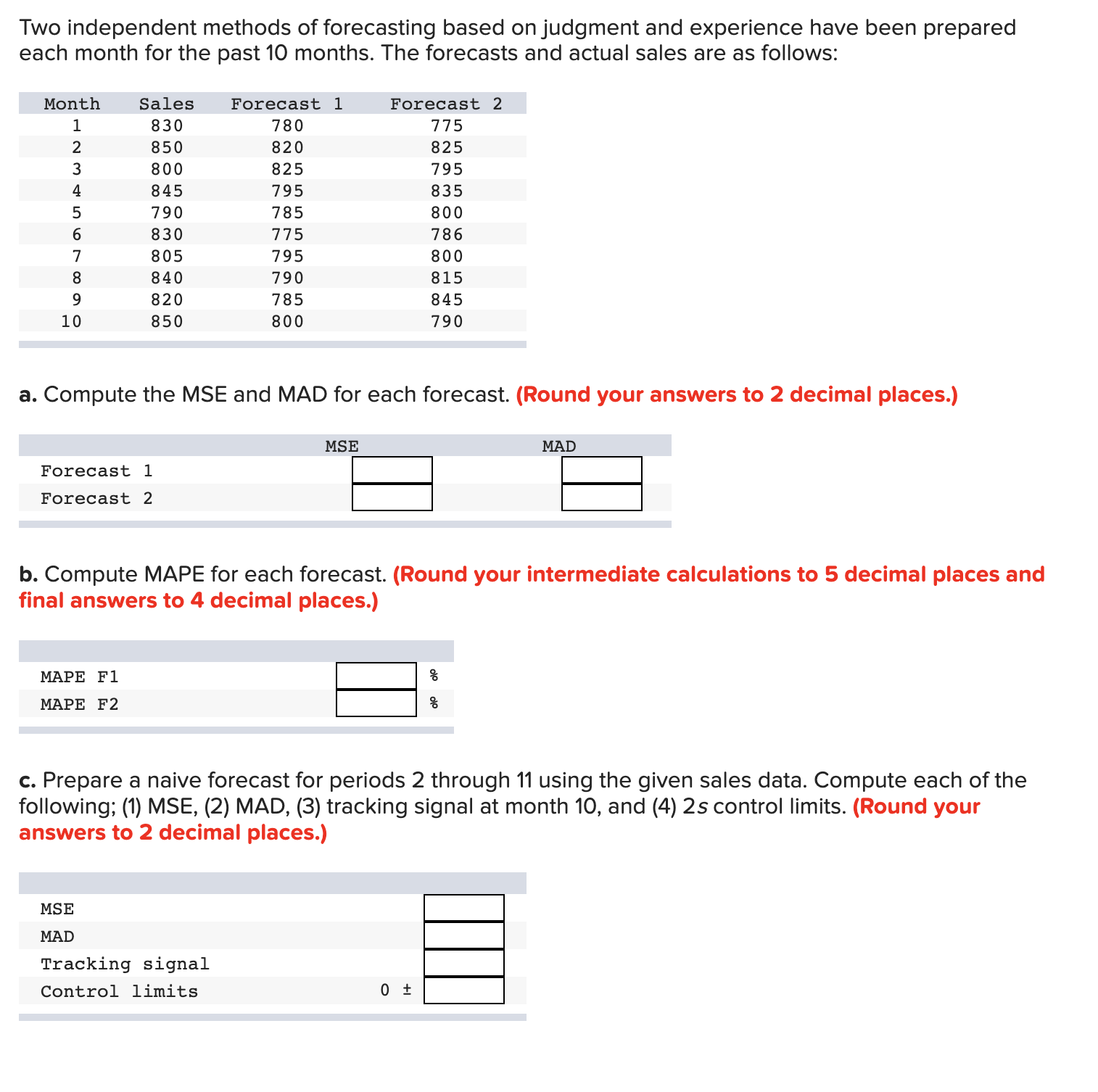 Solved Two Independent Methods Of Forecasting Based On | Chegg.com