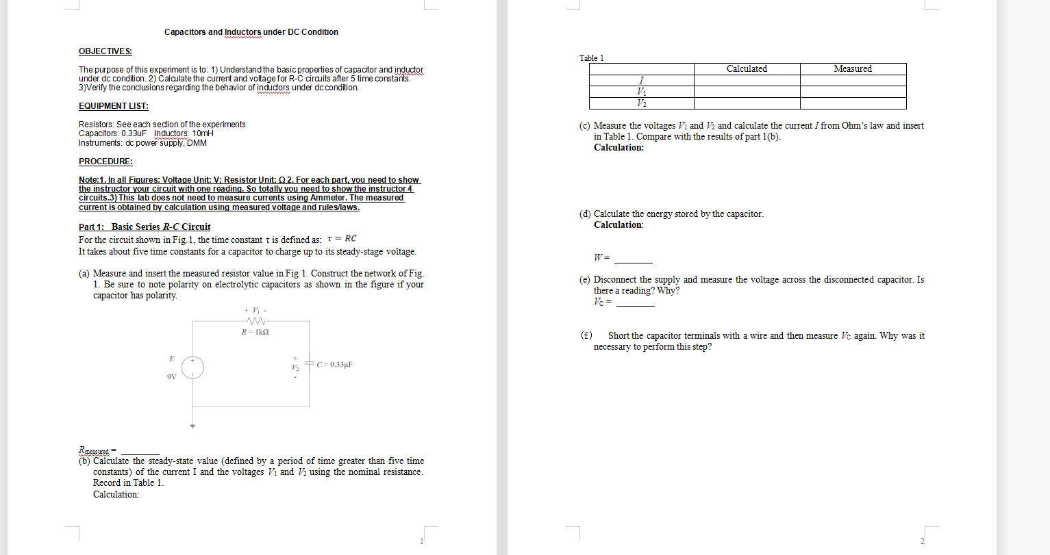 Capacitors and Inductors under DC Condition