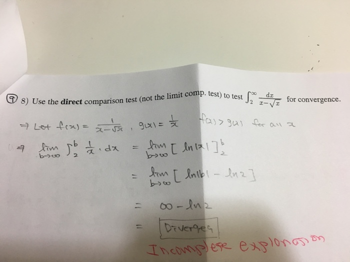 Solved the limit comp test) to test 8) Use the direct | Chegg.com
