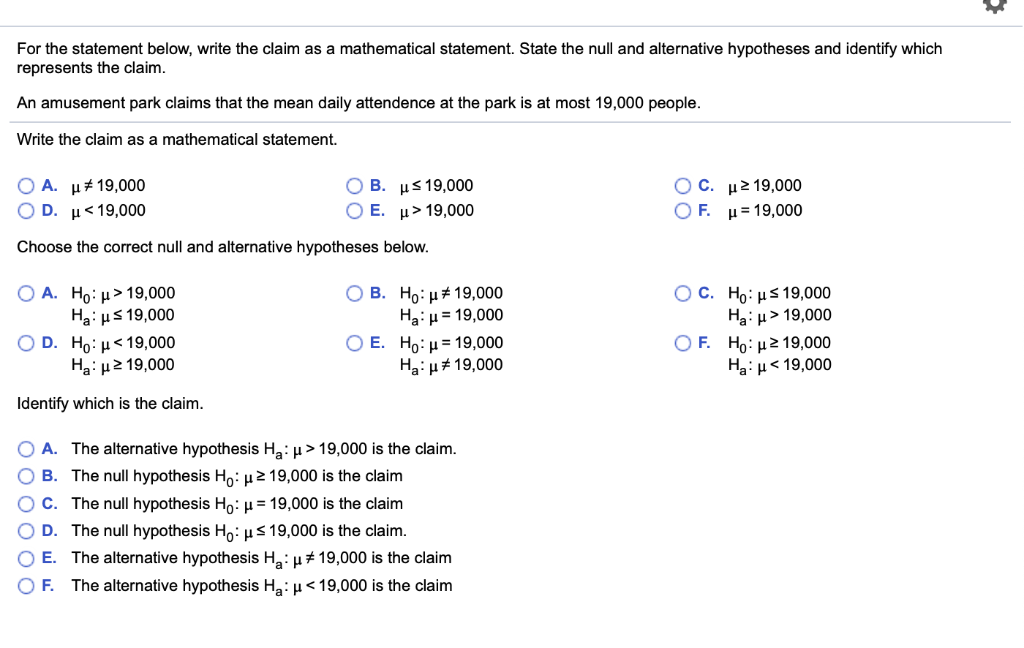 Solved For The Statement Below, Write The Claim As A | Chegg.com