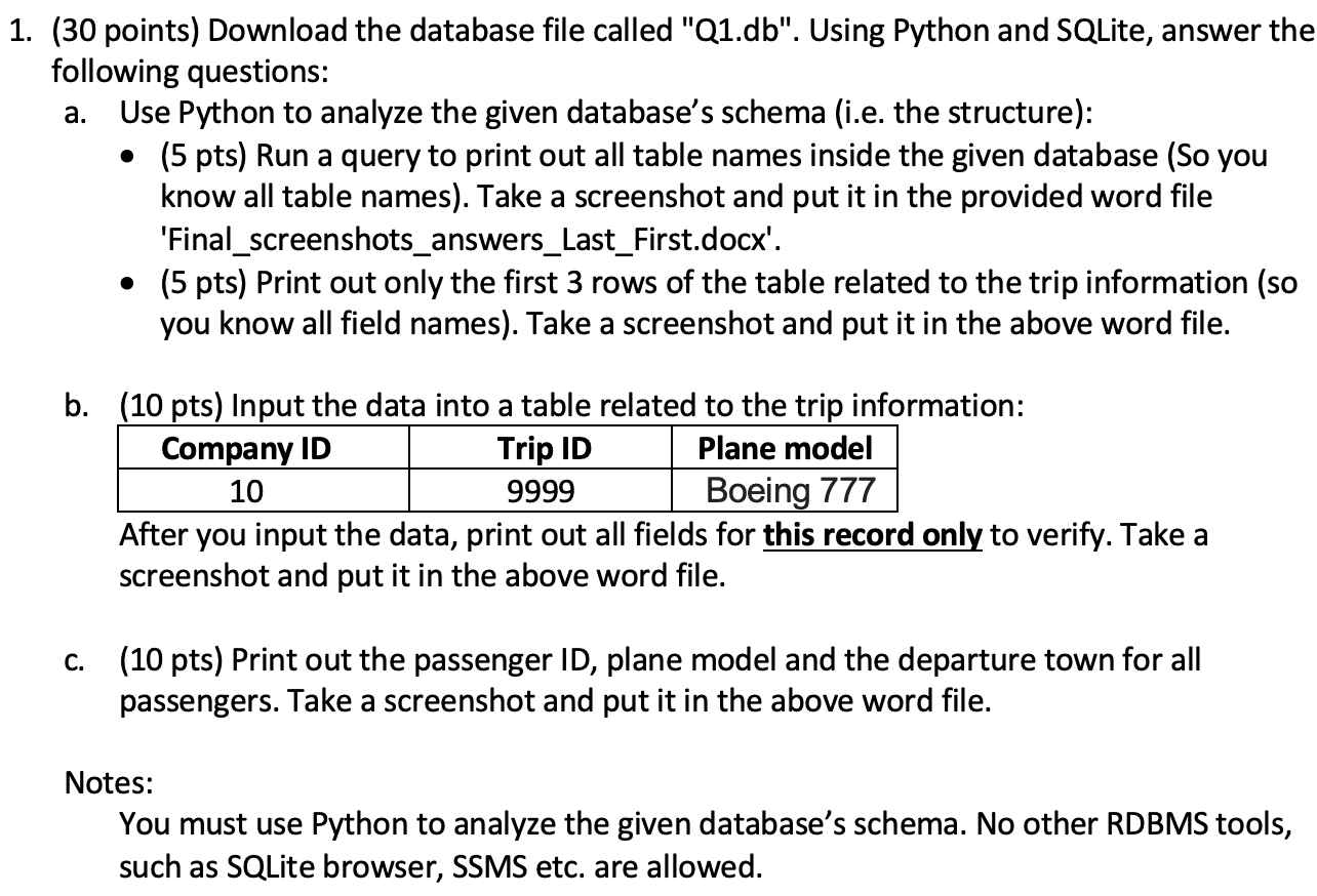 a. 1. (30 points) Download the database file called | Chegg.com