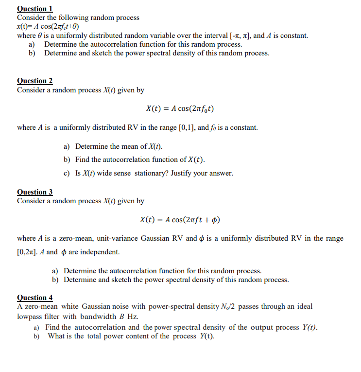 Solved Question 1 Consider The Following Random Process X Chegg Com