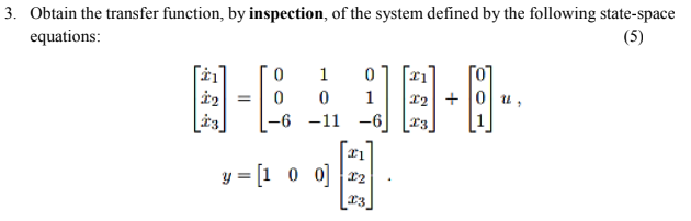 Solved 3. Obtain the transfer function, by inspection of the | Chegg.com