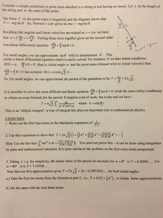 Solved Consider a simple pendulum (a point mass attached to | Chegg.com