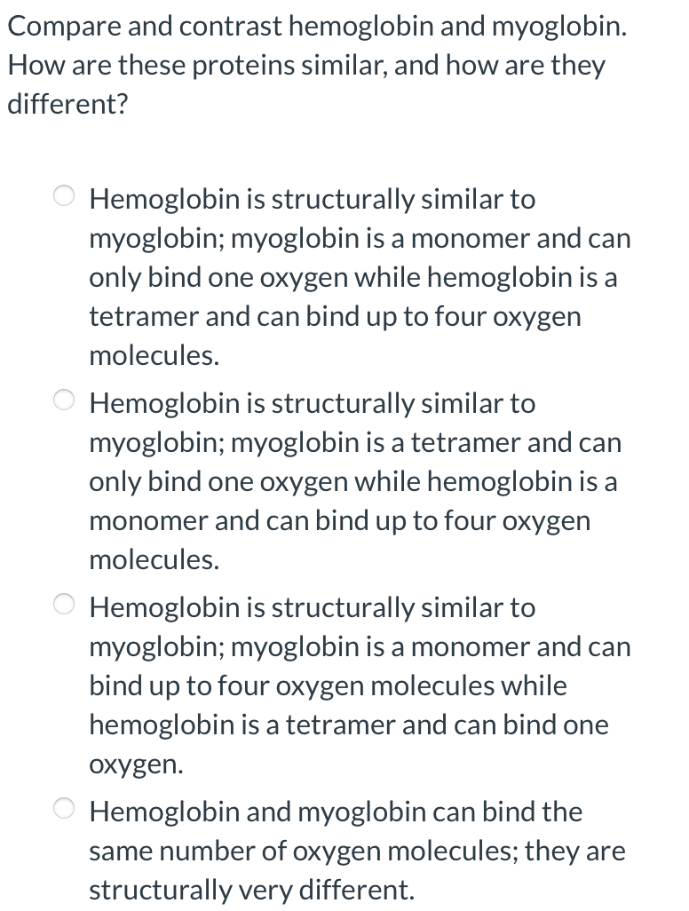 Solved Compare And Contrast Hemoglobin And Myoglobin. How | Chegg.com