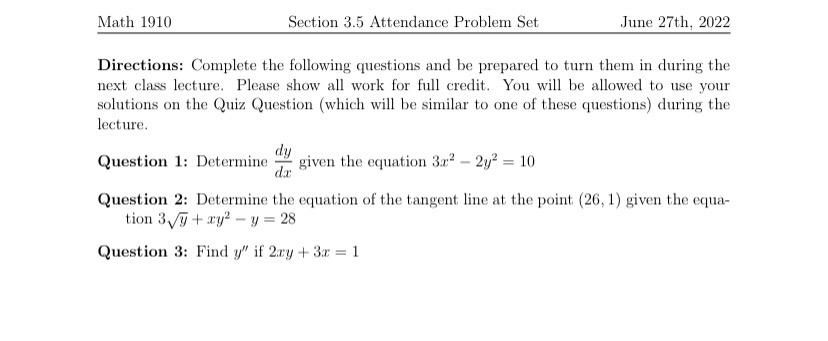 Solved Directions: Complete The Following Questions And Be | Chegg.com