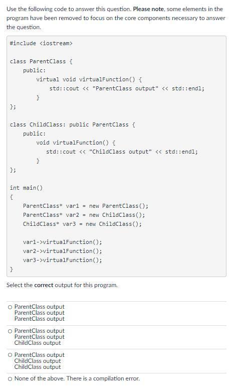 Solved Which statement is true about virtual functions. O | Chegg.com