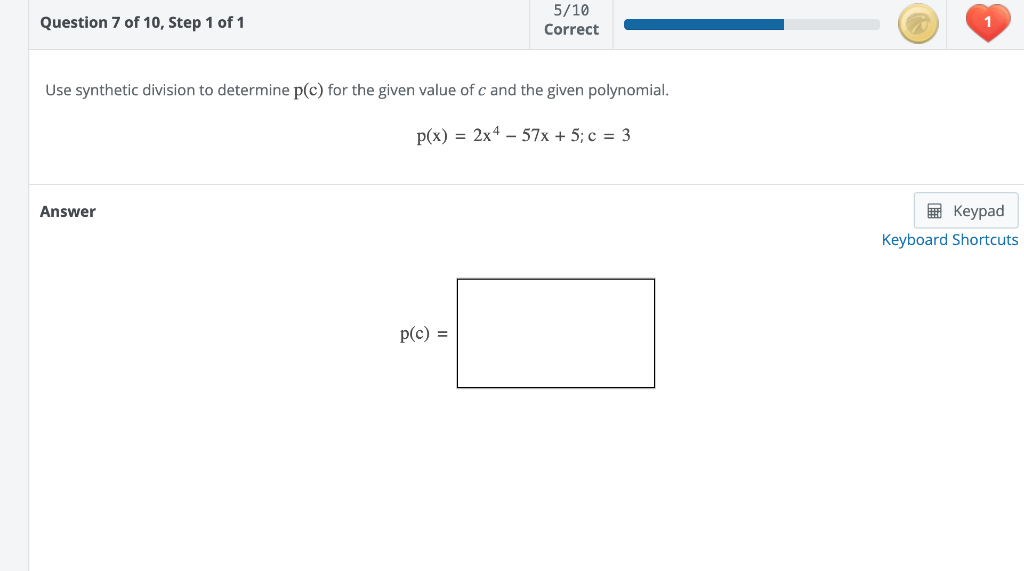 Solved Use Synthetic Division To Determine P C For The