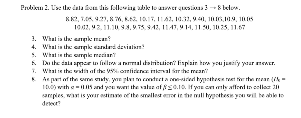 Solved Problem 2. Use The Data From This Following Table To | Chegg.com