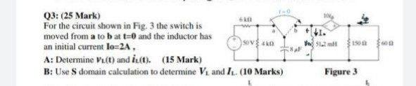 Solved 60 Q3: (25 Mark) For the circuit shown in Fig. 3 the | Chegg.com