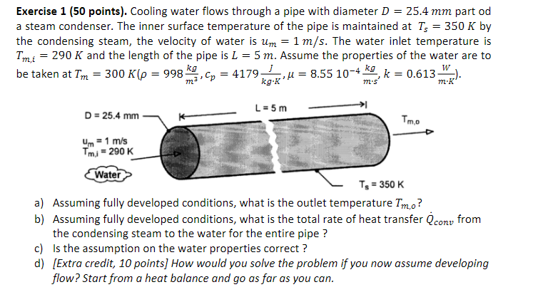 Solved Exercise 1 (50 points). Cooling water flows through a | Chegg.com