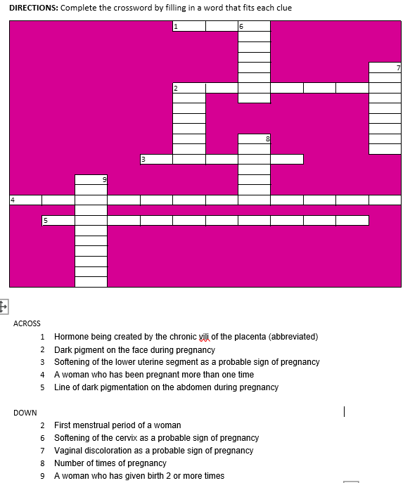 Solved DIRECTIONS: Complete the crossword by filling in a Chegg com