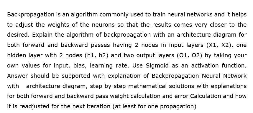 Solved Backpropagation is an algorithm commonly used to | Chegg.com