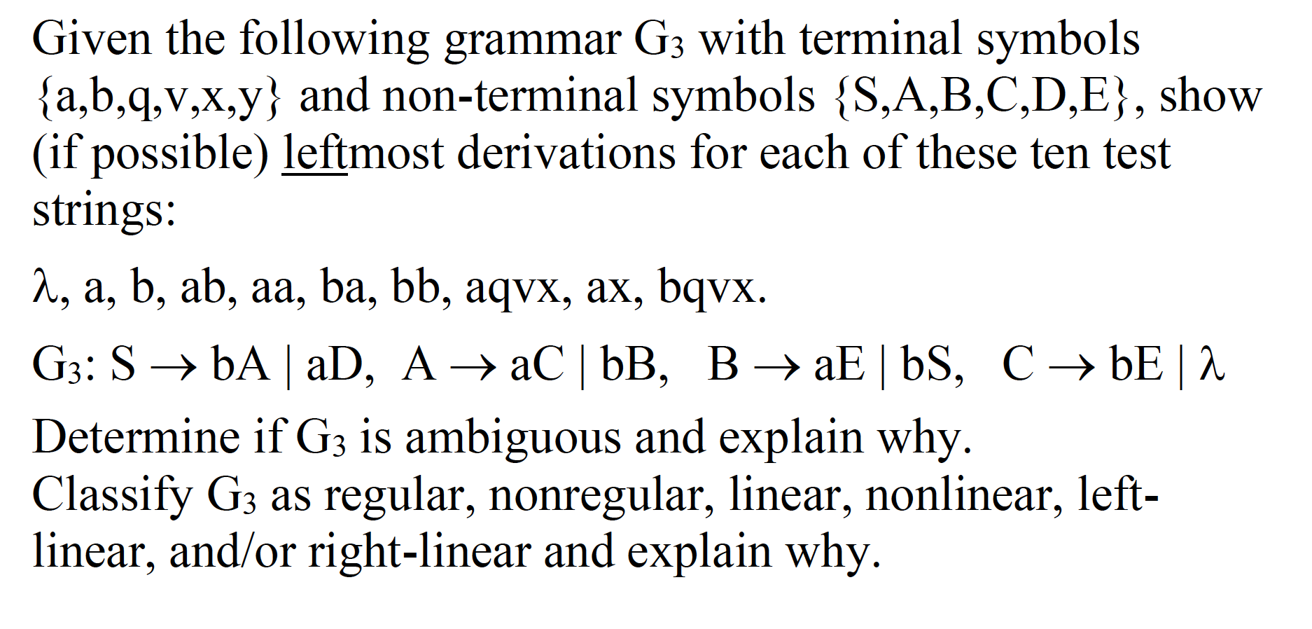 Given The Following Grammar G3 With Terminal Symbo Chegg Com