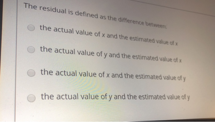 Solved The residual is defined as the difference between the | Chegg.com