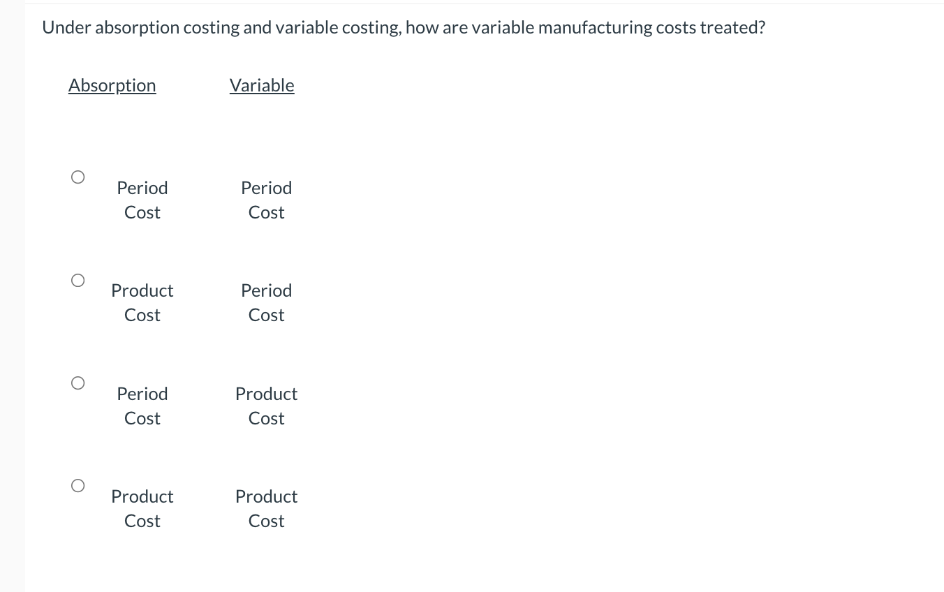 Solved Under absorption costing and variable costing, how | Chegg.com