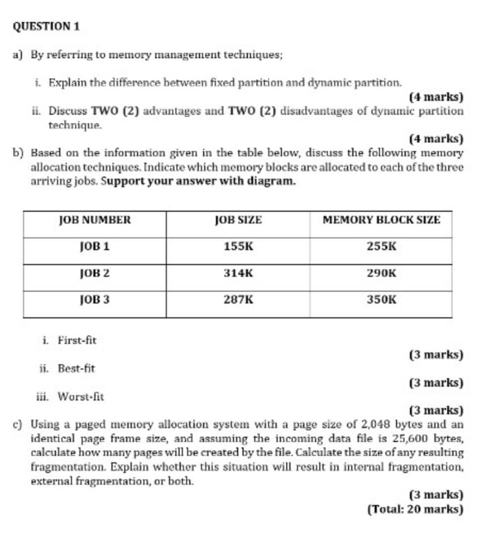 Solved QUESTION 1 a) By referring to memory management | Chegg.com