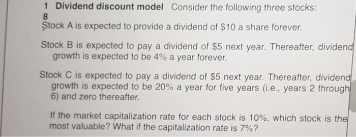 Solved 1 Dividend Discount Model Consider The Following | Chegg.com