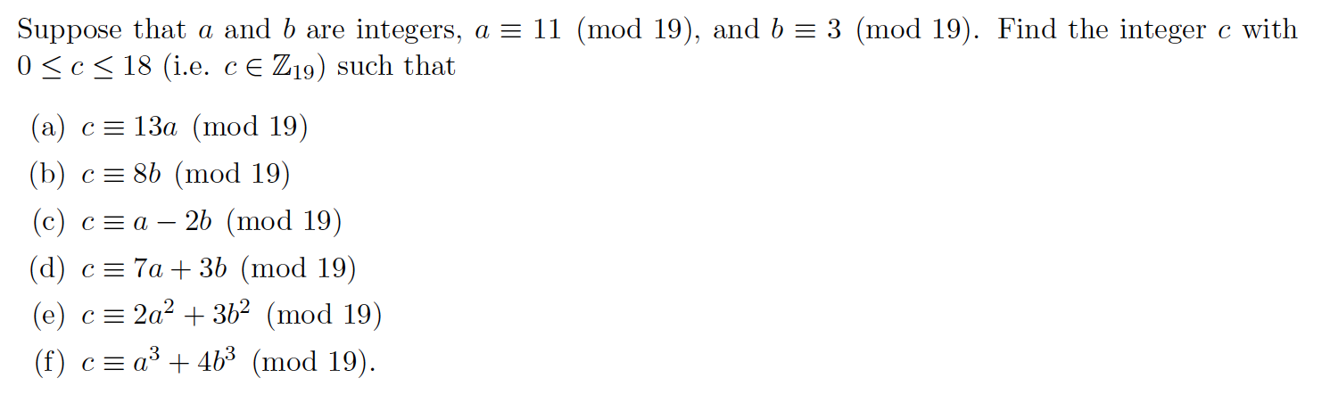 Solved Suppose That A And B Are Integers, A≡11(mod19), And | Chegg.com