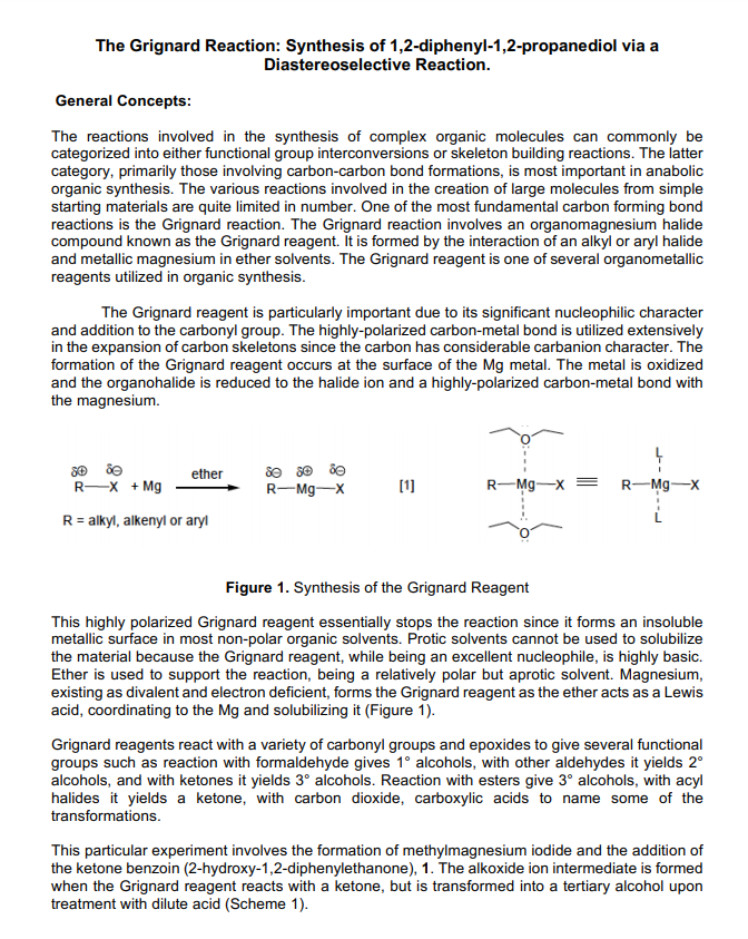 Solved The Grignard Reaction Synthesis Of 1 2 Diphenyl 1 Chegg Com