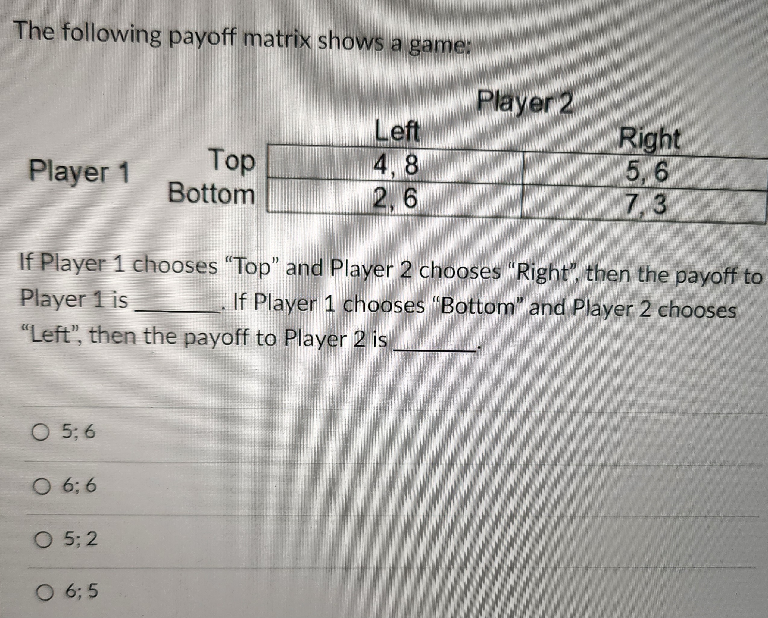 Solved The Following Payoff Matrix Shows A Game: If Player 1 | Chegg.com