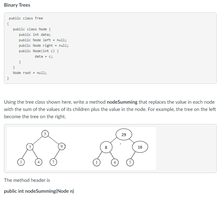 Solved JAVA CODE: public class Tree { public class Node | Chegg.com